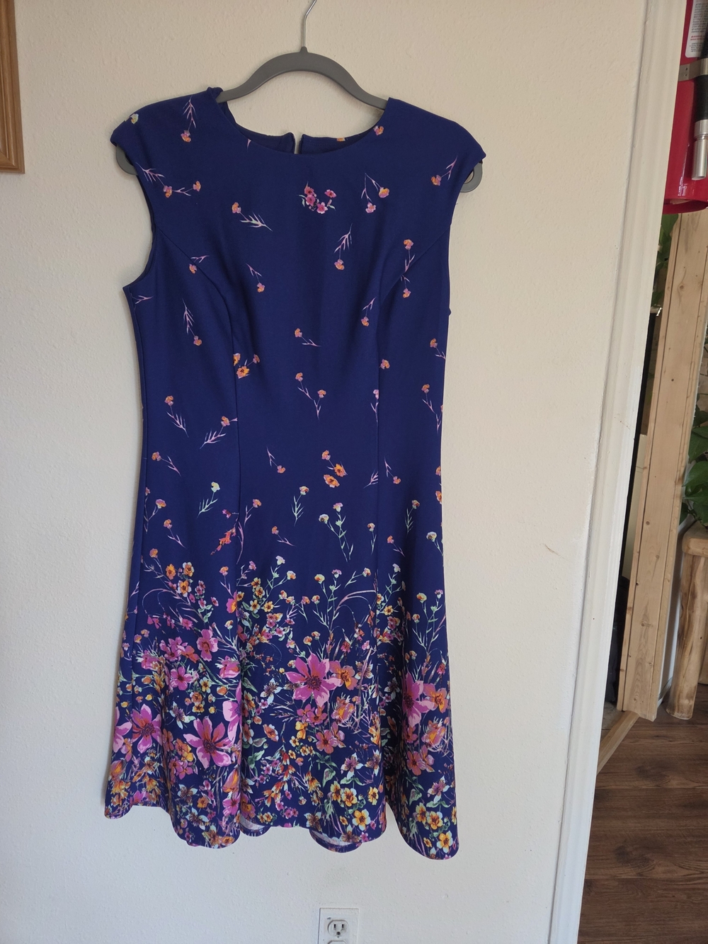 London Times Royal Blue Floral Fit-and-Flare Dress